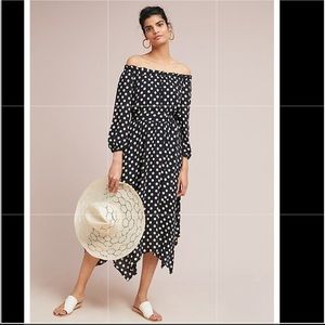 MAEVE black & white polka dot/ off shoulder dress